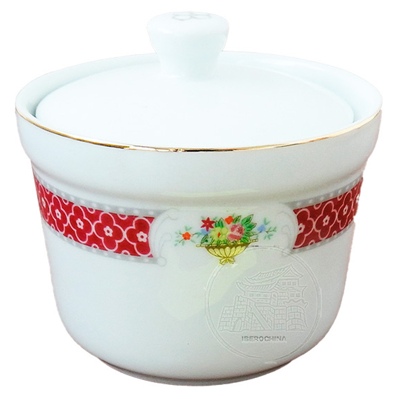 CUENCO ROJO CON TAPA 瓷金红花直身盅 /48
