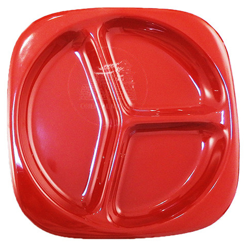 PLATO CUADRADO CON ESPACIO *BB* 塑红黑四方三格盘