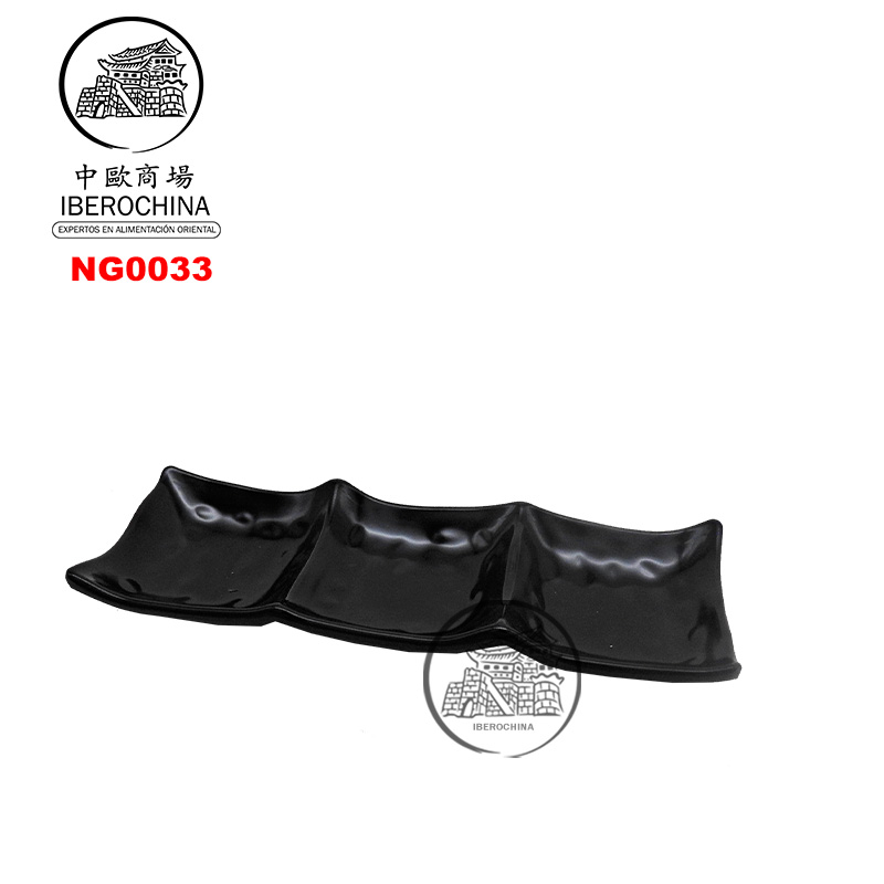 PLATO ESPACIAS *033* 塑黑色三格小菜皿 3u/144