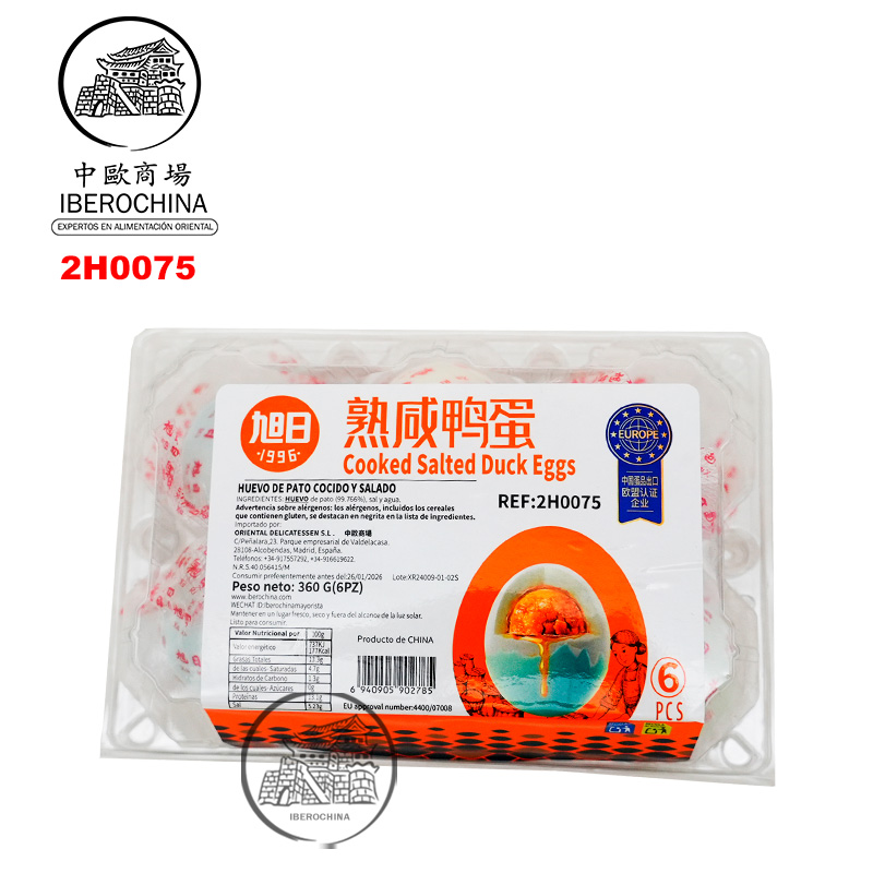 HUEVO DE PATO MARINADO *XURI* 旭日牌熟咸鸭蛋 360g/6u/24