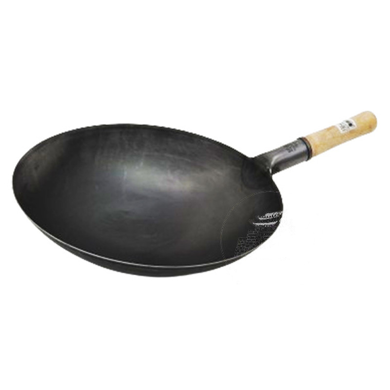 WOK ACERO INOXIDABLE NEGRO CON MANGO 手打台式木柄黑钢锅 (36cm)