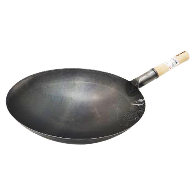 WOK ACERO INOXIDABLE NEGRO CON MANGO 手打台式木柄黑钢锅 (38cm)
