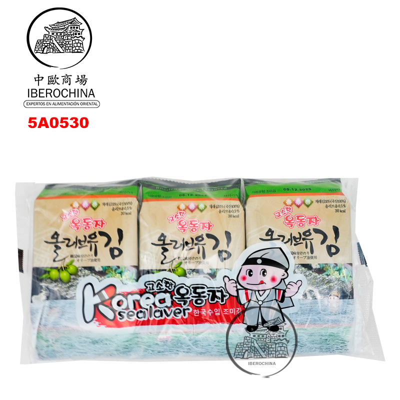 [501502/5A0530] SNACK ALGA ACEITE OLIVA *OCK-DONG-JA* 玉童子橄榄油味海苔 4,5g/3u/24