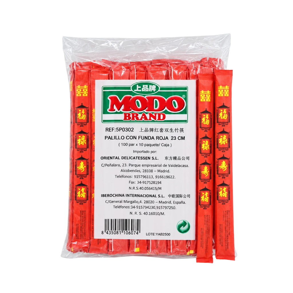 PALILLO FUNDA ROJA *MODO* 上品红套双生竹筷 23cm/100u/30