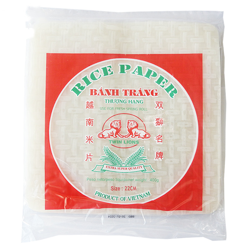 PAPEL ARROZ CUADRADO 35H (22cm) *TWIN LION* 双狮方米片 400g/40