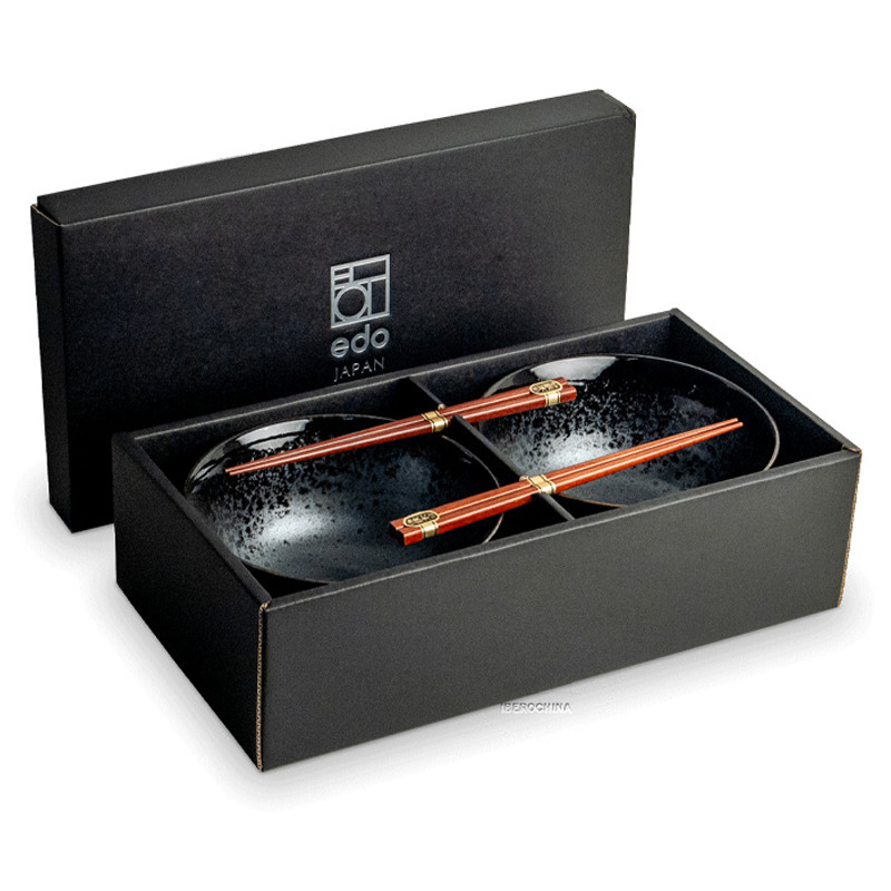 UDON BOWL SET 黑雪花深小碗4件套 碗筷 /6