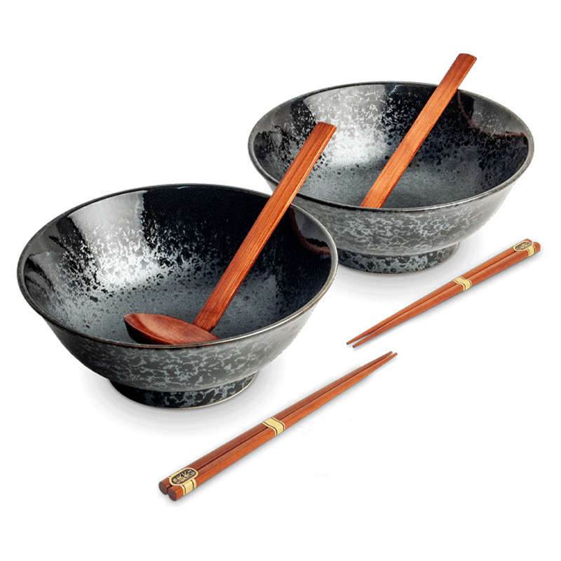 [90038/6050204] RAMEN BOWL SET 黑雪花拉面碗6件套碗筷勺 /6