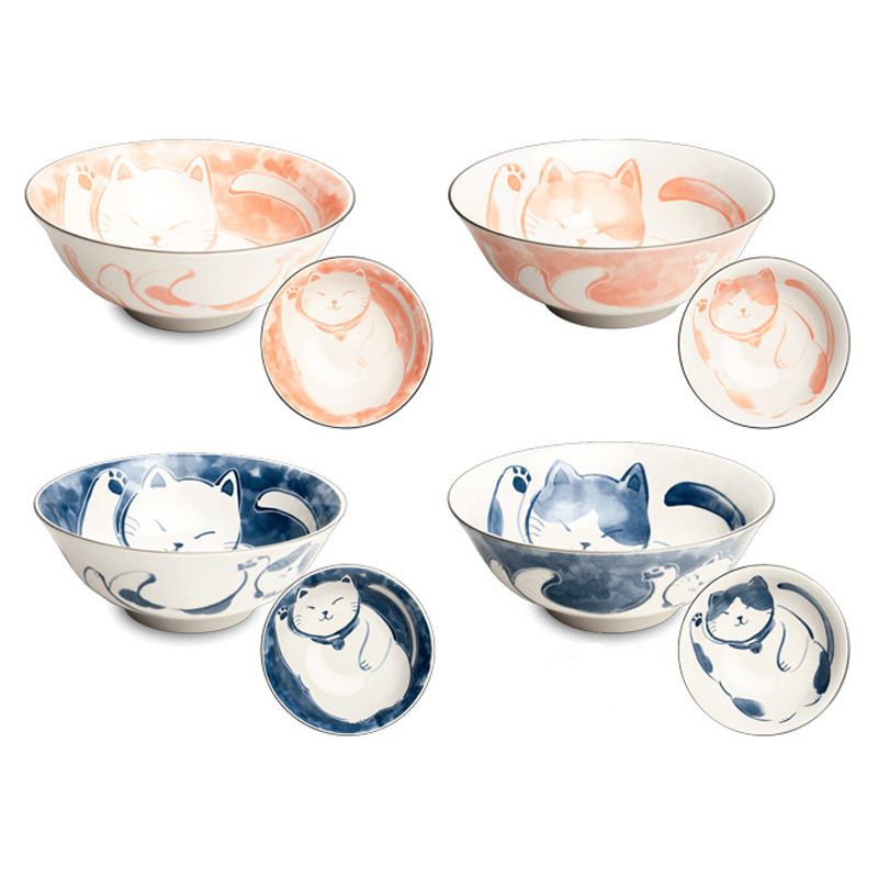 BOWLS GATO NISHIKI 粉蓝锦猫拉面碗 /32