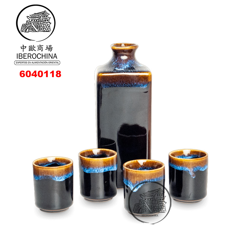 SAKE SET JAPONES 黑焦糖色清酒5件套装壶杯 /16