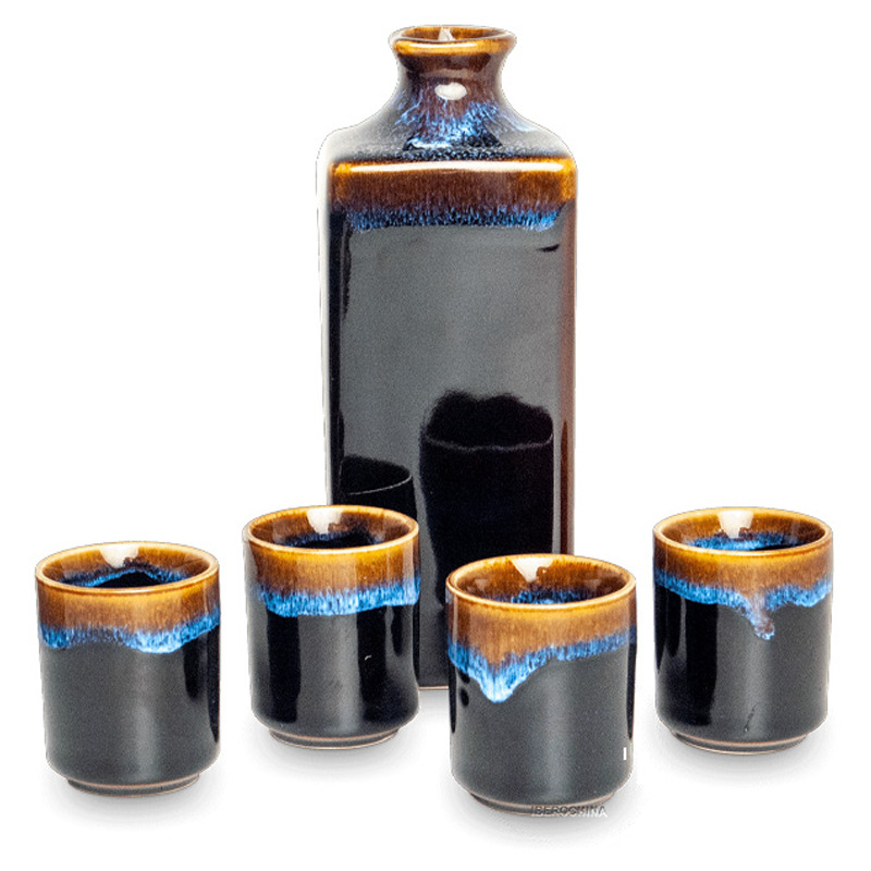 [900596/6040118] SAKE SET JAPONES 黑焦糖色清酒5件套装壶杯 /16