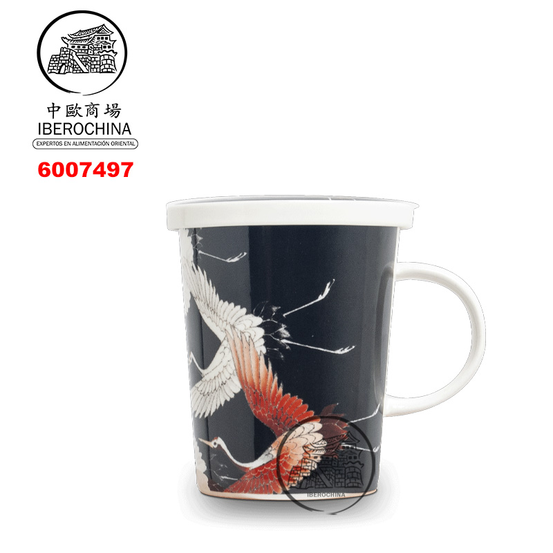 TAZA TE CON FILTRO 黑底双鹤带盖过滤马克杯 /36