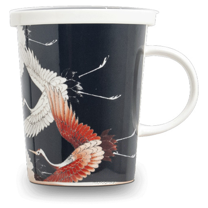 [900578/6007497] TAZA TE CON FILTRO 黑底双鹤带盖过滤马克杯 /36