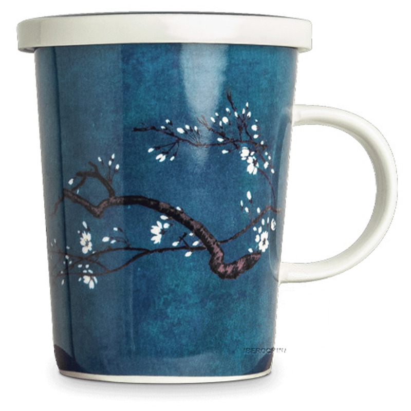 TAZA TE CON FILTRO 宝蓝底梅花带盖过滤马克杯 /36