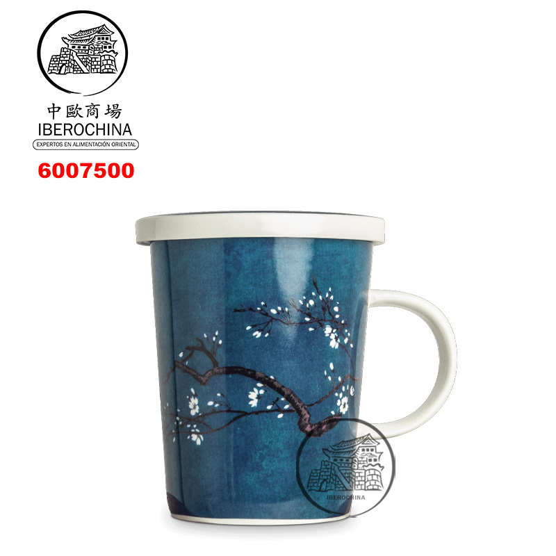 TAZA TE CON FILTRO 宝蓝底梅花带盖过滤马克杯 /36