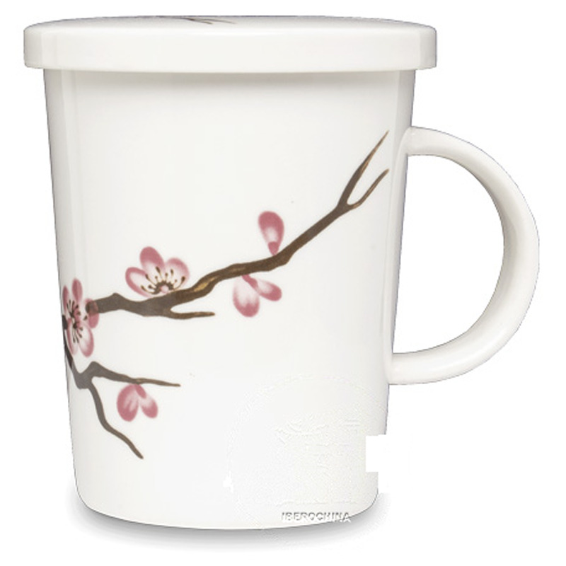 TAZA TE CON FILTRO 白色底樱花带盖过滤马克杯 /36