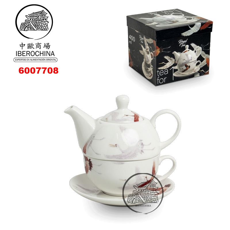 TE SET 白色底双鹤3件茶壶套装壶杯盘 /12