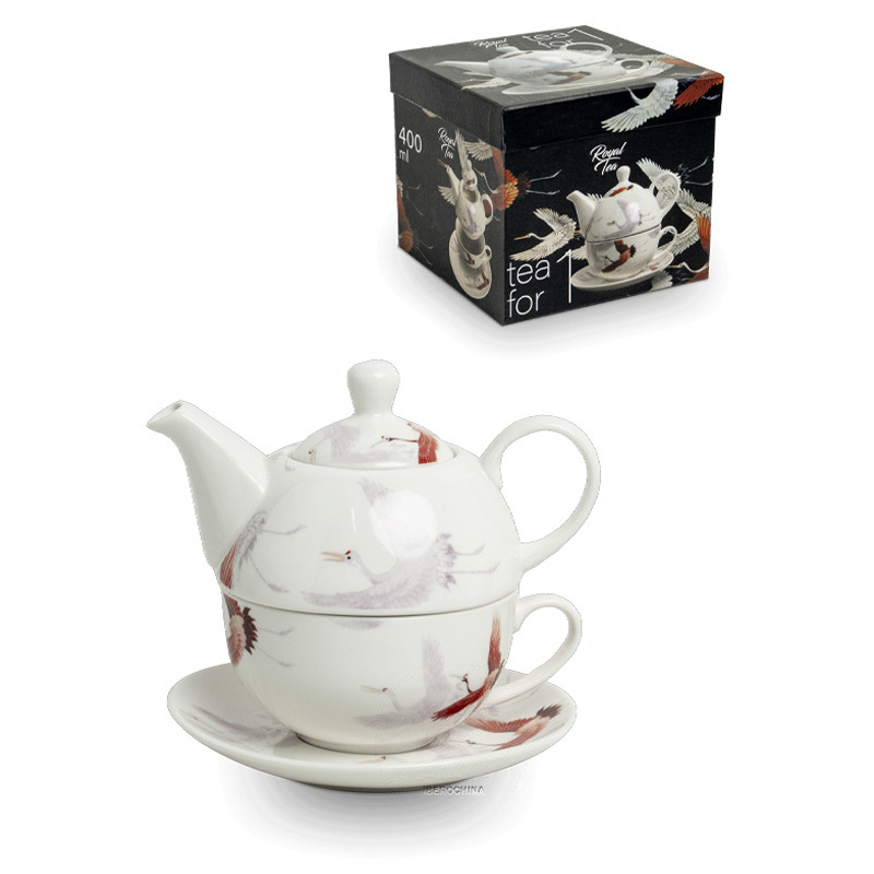 TE SET 白色底双鹤3件茶壶套装壶杯盘 /12