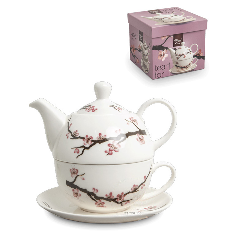 TE SET 白色底樱花3件茶壶套装壶杯盘 /12