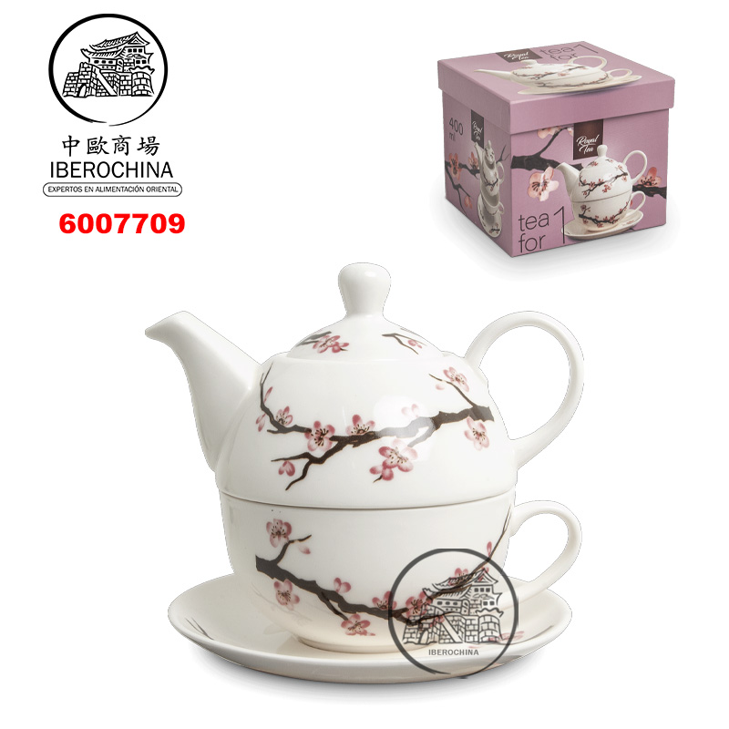 TE SET 白色底樱花3件茶壶套装壶杯盘 /12