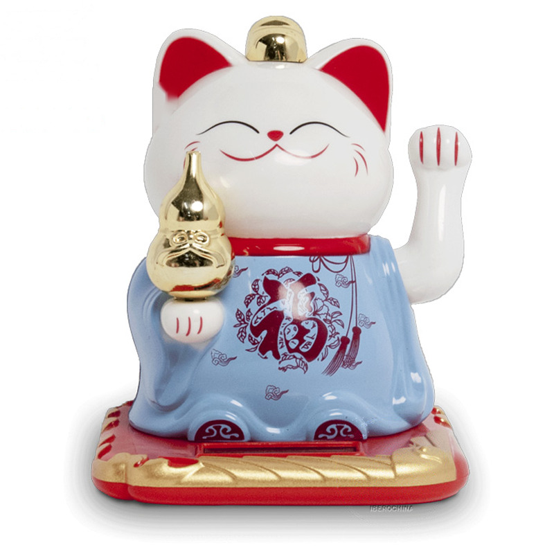 GATO SUERTE SOLAR 太阳能福字蓝白招财猫 /120