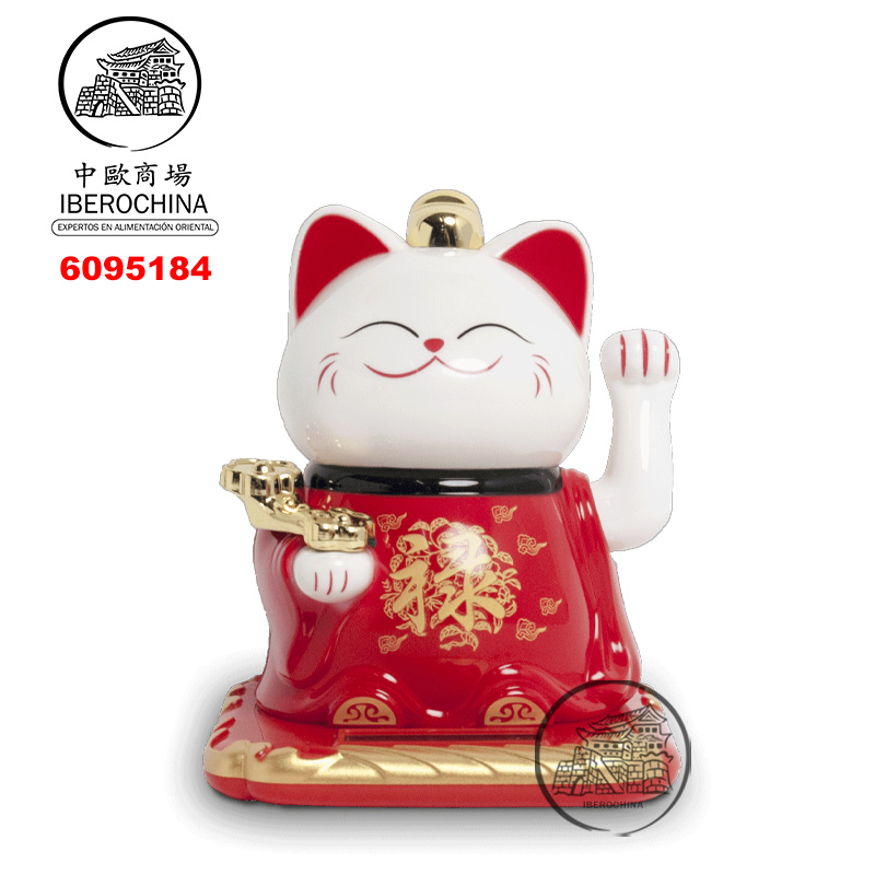 GATO SUERTE SOLAR 太阳能禄字白红招财猫 /120