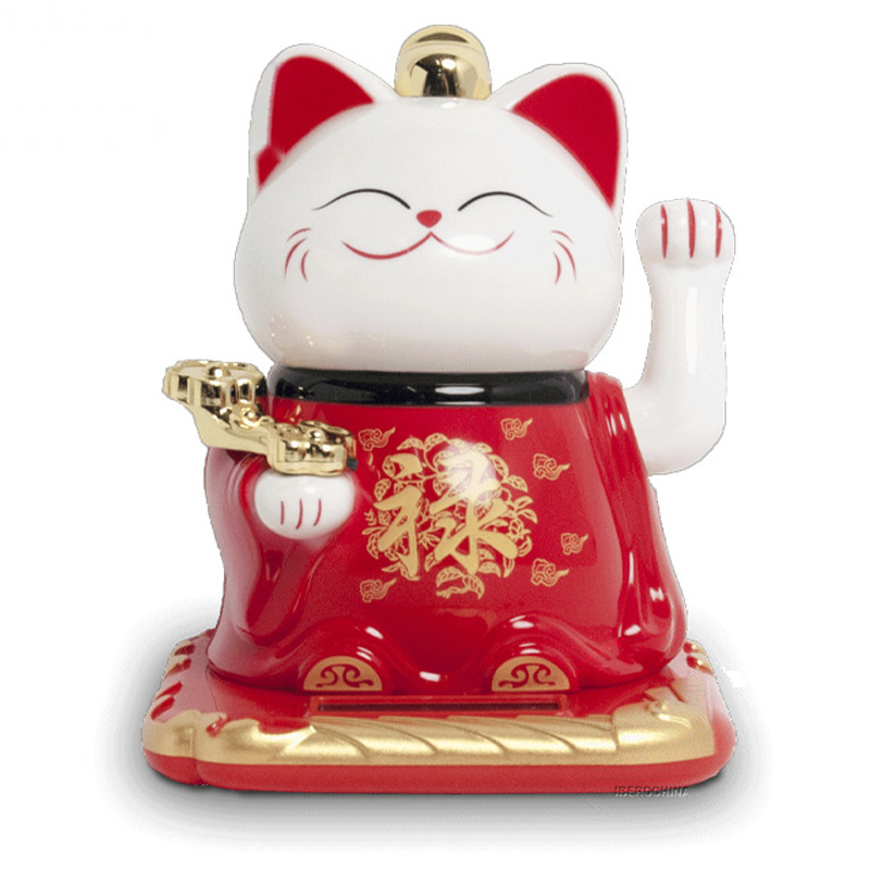 GATO SUERTE SOLAR 太阳能禄字白红招财猫 /120