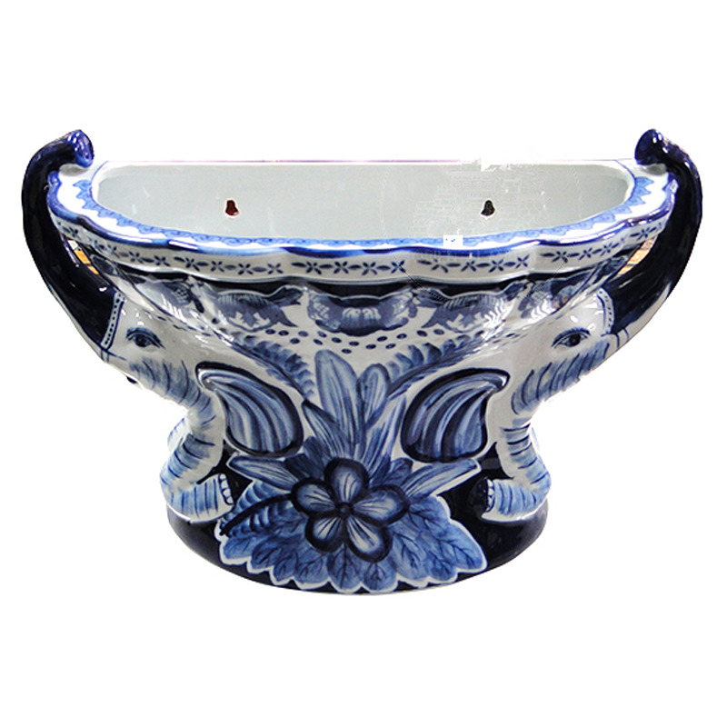 [772709/LW0252] FLORERO ELEPHANTE AZUL  (CD302) 瓷蓝花象型花瓶 14.5