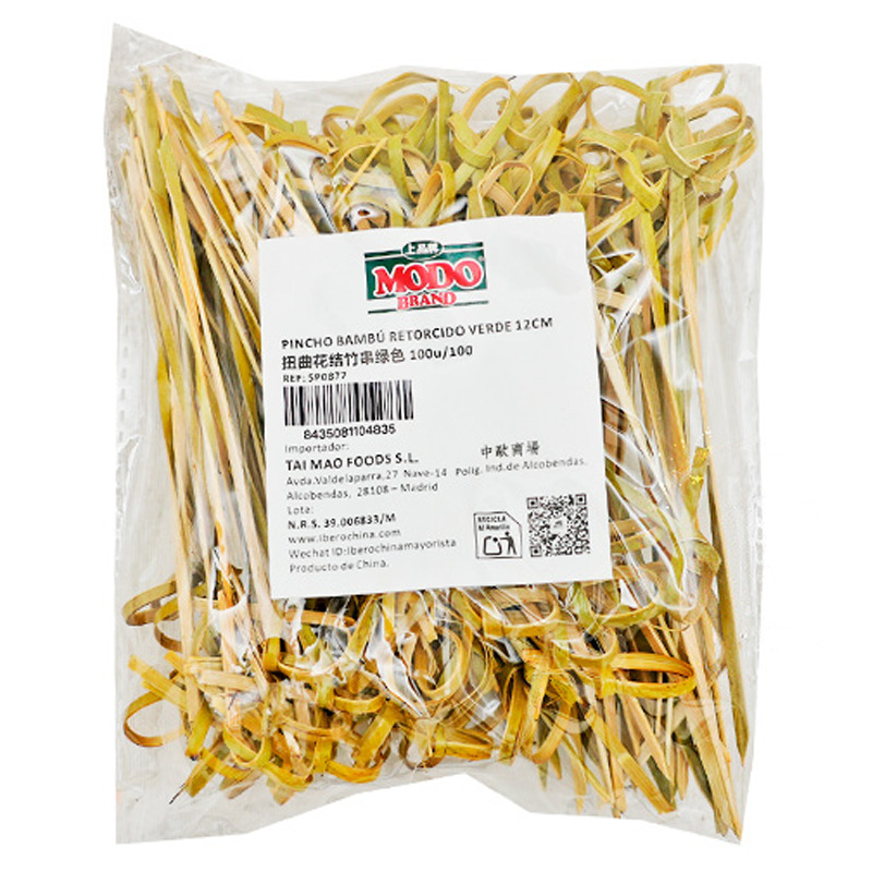 PINCHO BAMBU RETORCIDO VERDE 绿色双结竹串 12cm/100u/100