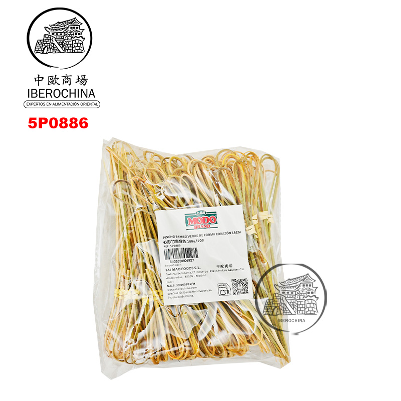 PINCHO BAMBU VERDE DE FORMA CORAZÓN 15CM 心形竹串绿色 100u/100