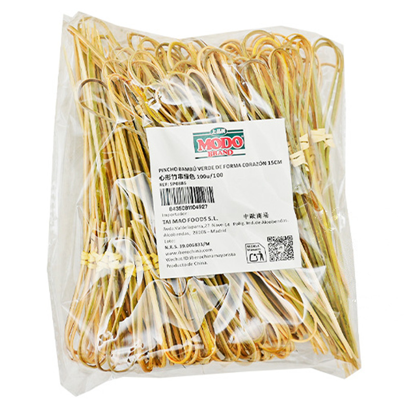[900503/5P0886] PINCHO BAMBU VERDE CORAZÓN 绿色心形竹串 15cm/100u/100