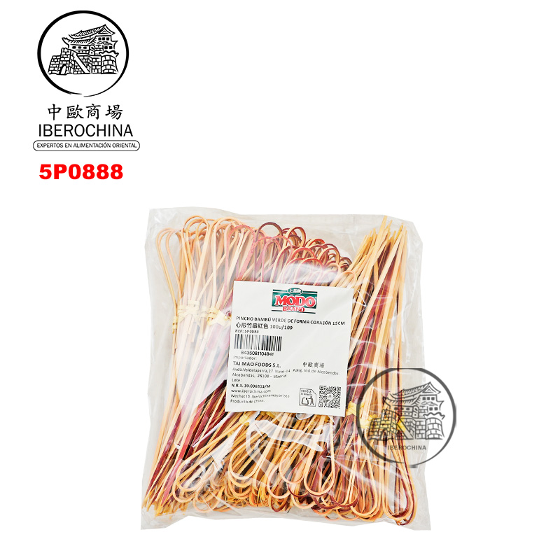 PINCHO BAMBU ROJO CORAZÓN 心形竹串红色 15cm/100u/100