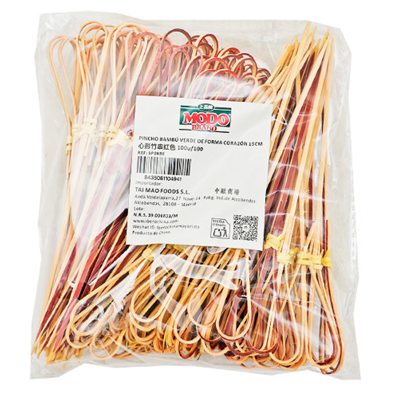 PINCHO BAMBU ROJO CORAZÓN 心形竹串红色 15cm/100u/100