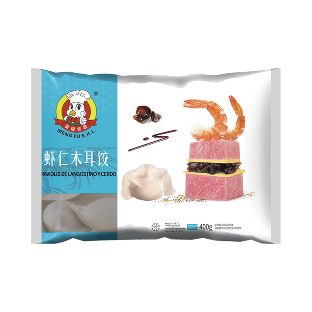[200091] RAVIOLI LANGOSTINO SETA NEGRA CONGELADO *MENGFU* 蒙福冻虾仁木耳饺 400g/12