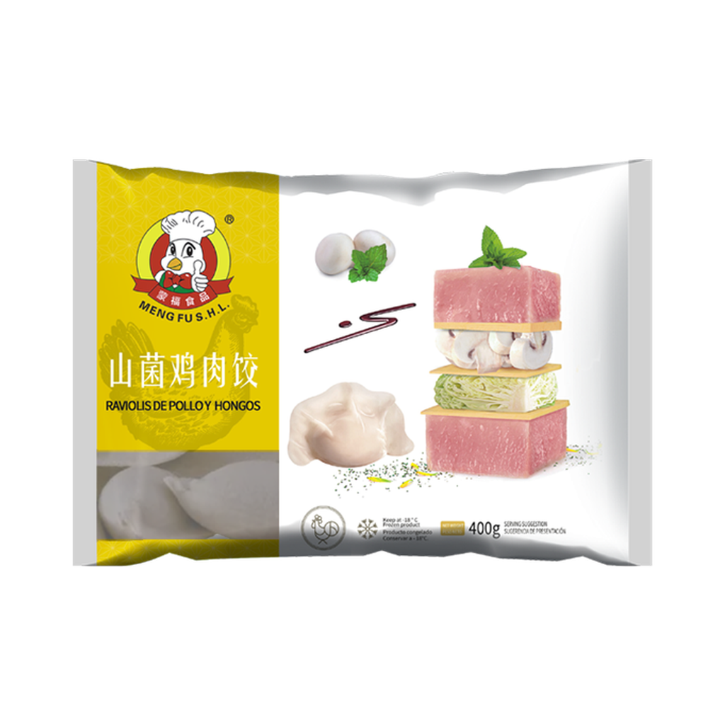 [200097] RAVIOLI POLLO HONGOS CONGELADO *MENGFU* 蒙福冻山菌鸡肉饺 400g/12