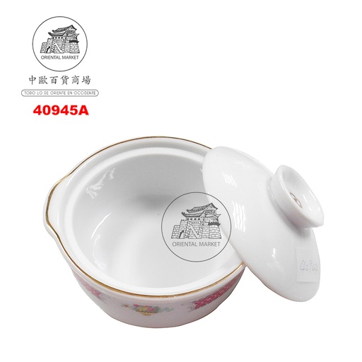 [40945A] CUENCO CON TAPA Y DOBLE MANGO 瓷金红花双耳盅 /48