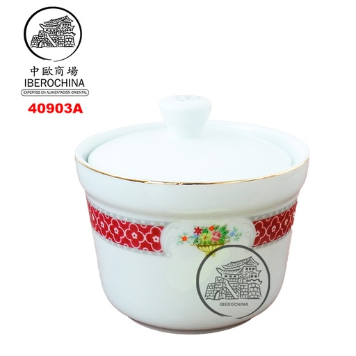 [40903A] CUENCO ROJO CON TAPA 瓷金红花直身盅 /48