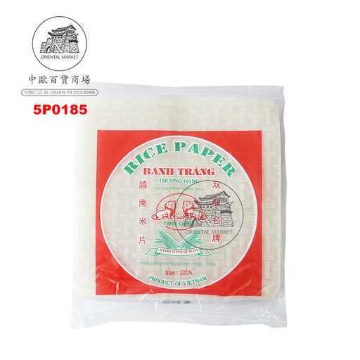 [5P0185] PAPEL ARROZ CUADRADO 35H (22cm) *TWIN LION* 双狮方米片 400g/40