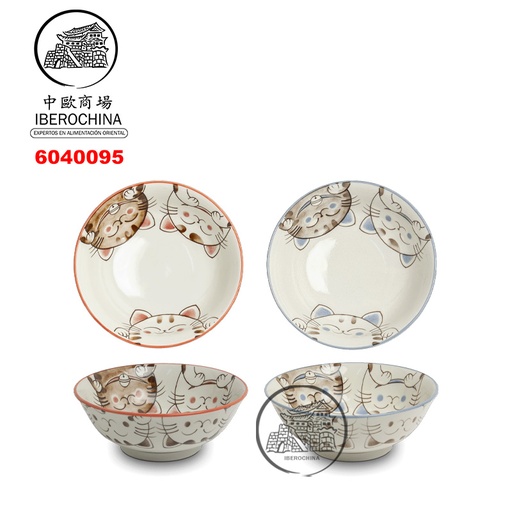 [6040095] BOWLS 3 GATOS 红蓝双猫拉面碗 /40