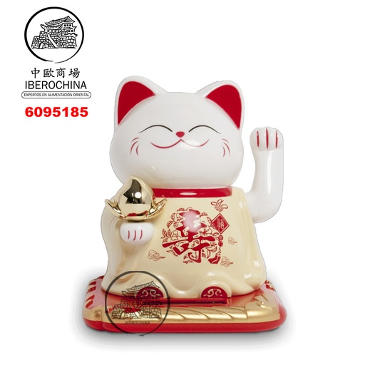 [6095185] GATO SUERTE SOLAR 太阳能寿字白黄招财猫 /120