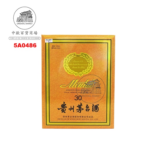 [5A0486] AGUARDIENTE 30 AÑOS (53%) *MOUTAI* 贵州茅台酒三十年礼盒装 500ml/6