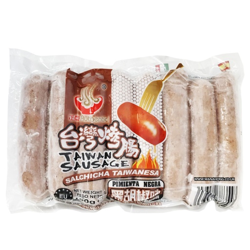 [2S0042] SALCHICHAS DE CERDO SABOR PIMIENTA NEGRA *MENGFU* 蒙福台湾黑椒味烤肠 360g/16