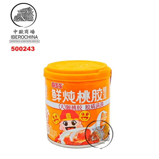 [500243] BEBIDA DE GOMA DE MELOCOTON Y OREJITA DE MADERA BLANCA *XDD* 喜多多鲜炖桃胶银耳 200g/12